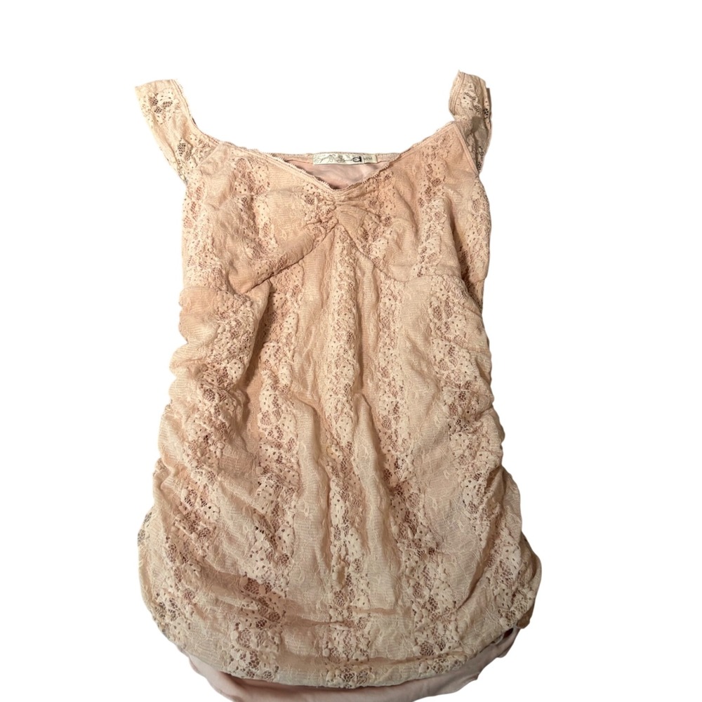 Dynamite Lace‎ Ruched Tank Top Womens M Pink Floral Mesh V-Neck Sleeveless